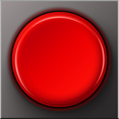 Large red push button. Top view glossy circle emergency alert button vector illustration