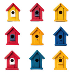 Colorful Birdhouses in Red, Yellow, and Blue Colors