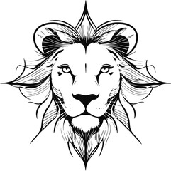 minimalist lion face mandala illustration in a flat vector art style, set against a pristine white background, featuring intricate and symmetrical line patterns 3.eps