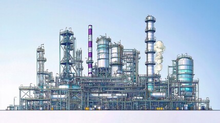 Obraz premium Detailed Vector Illustration of Chemical Processing Plant and Equipment