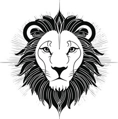 minimalist lion face mandala illustration in a flat vector art style, set against a pristine white background, featuring intricate and symmetrical line patterns 8.eps