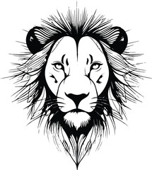 Obraz premium minimalist lion face mandala illustration in a flat vector art style, set against a pristine white background, featuring intricate and symmetrical line patterns 9.eps