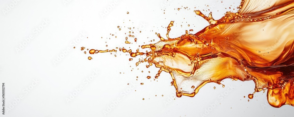 Poster droplets abstract background idea. vibrant splash of caramel liquid on a clean background, capturing