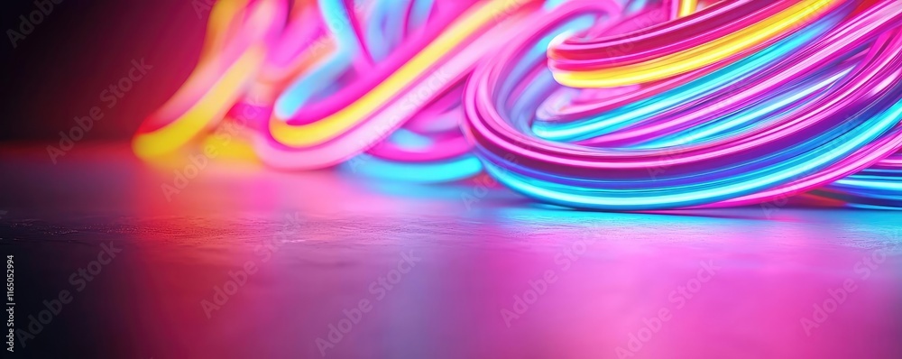 Poster Graffiti abstract background concept. Vibrant neon lines swirl across a surface, creating a colorful abstract design.
