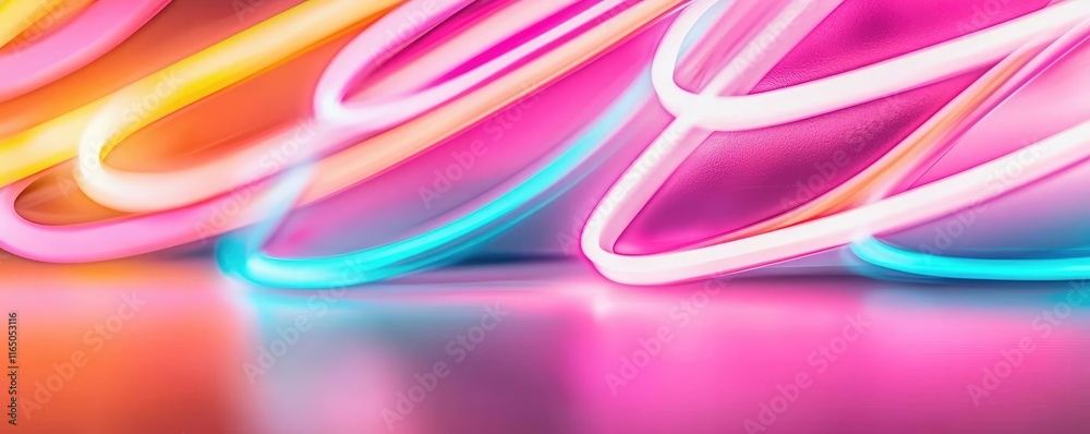 Aufkleber Graffiti abstract background concept. Vibrant neon light trails reflect on a smooth surface, creating a captivating visual effect.