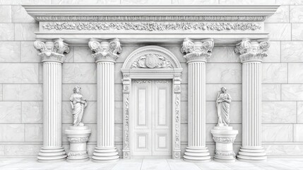 Elegant Marble Architectural Entrance Featuring Classic Columns and Statues