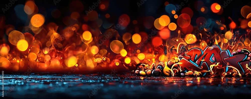 Poster graffiti abstract background concept. vibrant bokeh lights create a stunning backdrop for urban art 