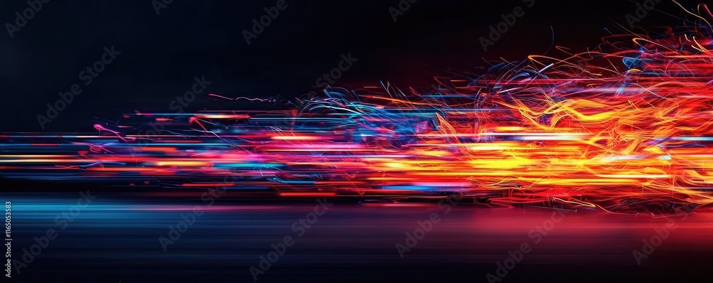 Aufkleber Graffiti abstract background concept. Dynamic light trails creating a sense of speed and movement in a digital landscape.