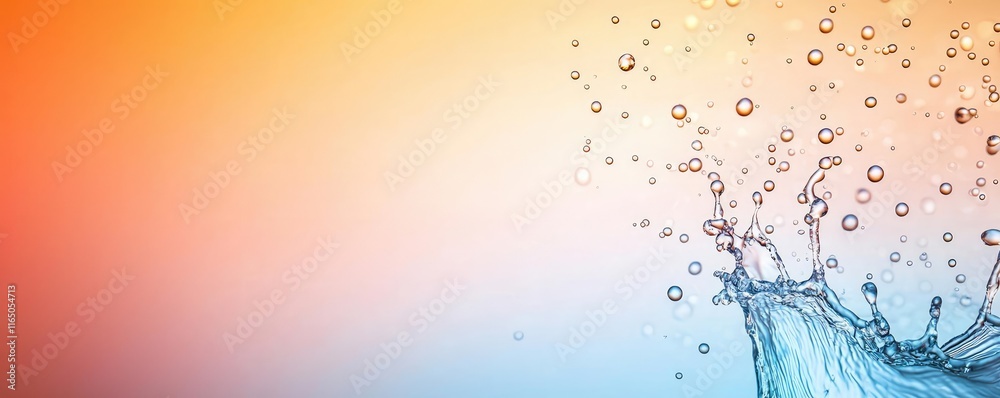 Poster droplets abstract background idea. a vibrant splash of water against a colorful gradient background.