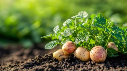 Potato plants growing outside