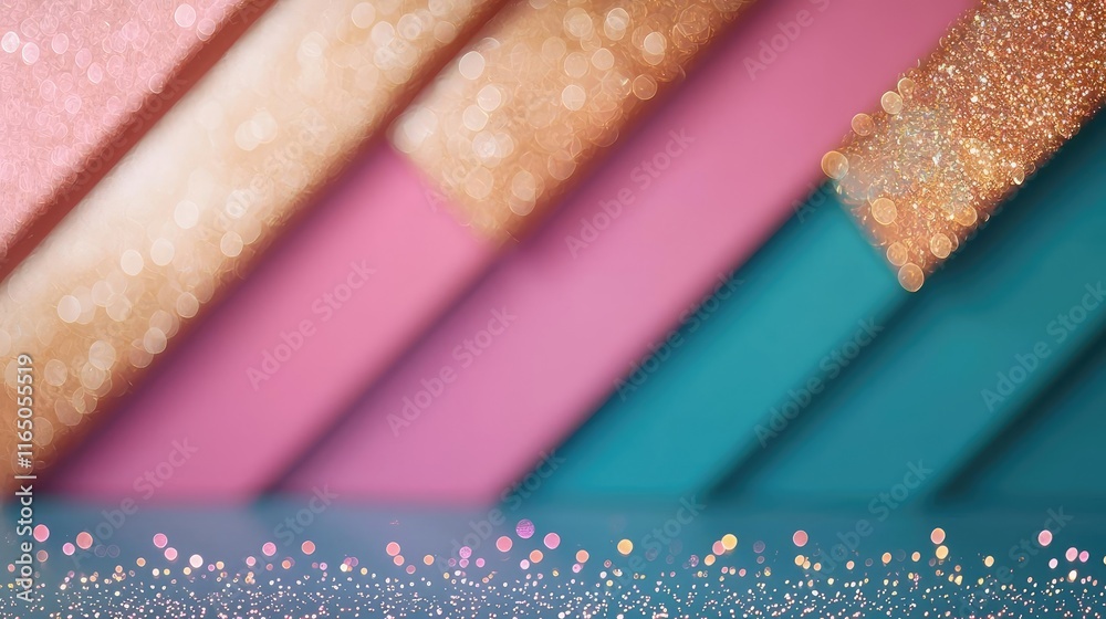 Aufkleber Sparkle abstract background concept. Vibrant glitter background with colorful diagonal stripes and sparkling bokeh effects.