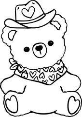 Groovy Retro Cowboy Valentine Teddy Bear doodle outline