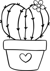 Retro Western Valentine Heart Cactus in pot doodle outline