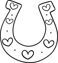 Retro Cowoby Valentine Horseshoe Heart Pattern doodle outline