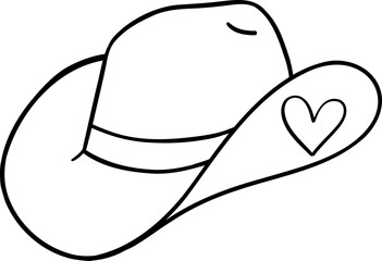 Western Valentine Hat Heart doodle outline