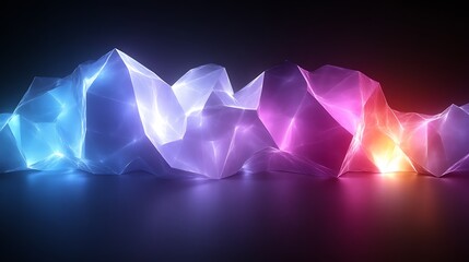 Abstract Crystalline Mountain Range Illuminated With Neon Lights