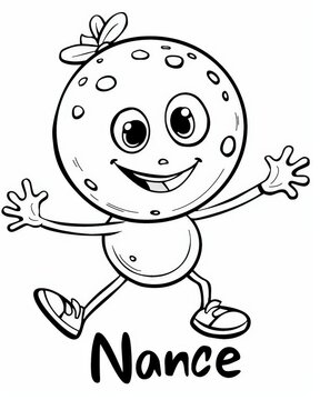 A cheerful Nance fruit cartoon character with arms and legs wearing sneakers. Suitable for kids' coloring books or educational materials about fruits.