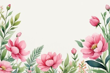 Fototapeta premium there is a picture of a pink flower border with green leaves