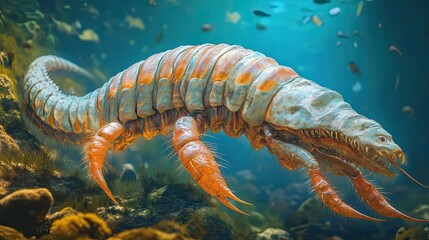 A Cambrian Anomalocaris, an ancient marine predator, illustrating the complexity of life during the Cambrian period, a time when Earthâ€™s oceans teemed with bizarre and fascinating creatures. -
