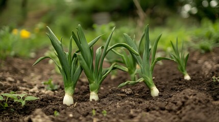 Obraz premium Leek plants growing outside