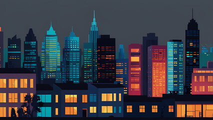 flat illustration background of an urban skyline with buildings featuring zigzag-shaped rooftops and windows
