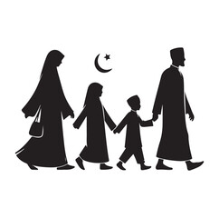 muslim family walking silhouette vector illustration