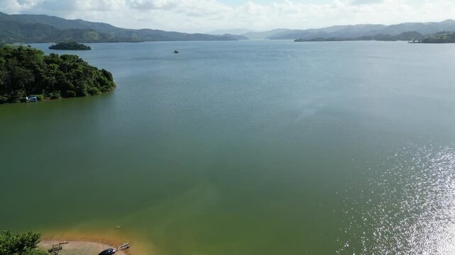 Aerial view of the reservoir Presa de Hatillo near Cotui in the S&aacute;nchez Ram&iacute;rez province of the Dominican Republic