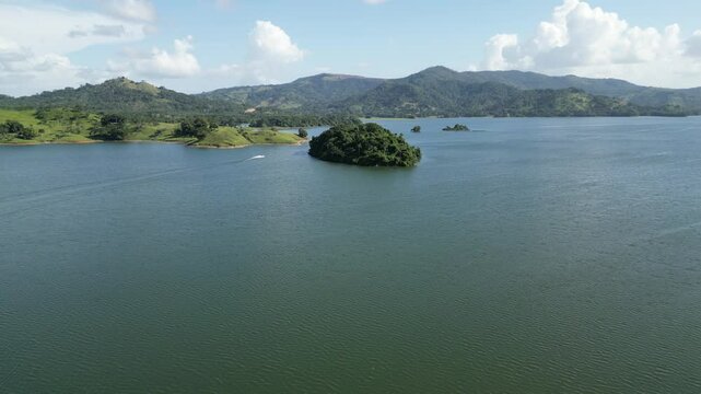 Aerial view of the reservoir Presa de Hatillo near Cotui in the S&aacute;nchez Ram&iacute;rez province of the Dominican Republic