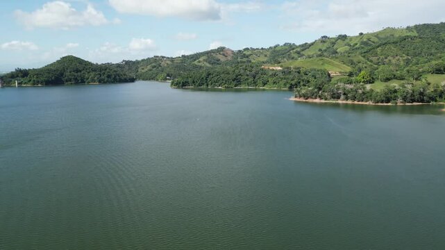 Aerial view of the reservoir Presa de Hatillo near Cotui in the S&aacute;nchez Ram&iacute;rez province of the Dominican Republic