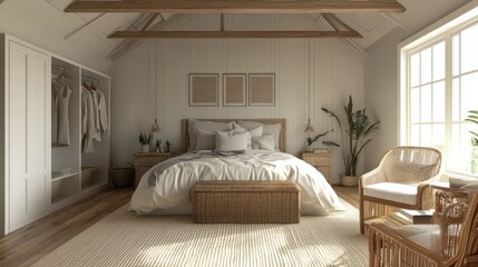 Serene Coastal Bedroom Design:  Relaxing Beach House Interior