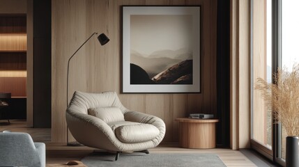 Serene Living Room with Mountain View Artwork