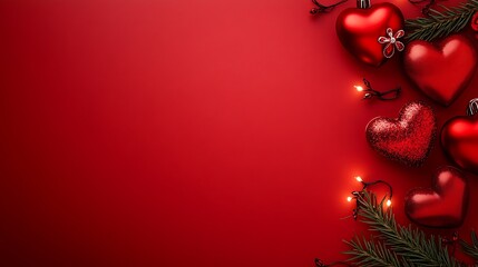 Red Heart Ornaments Christmas Decorations Festive Background