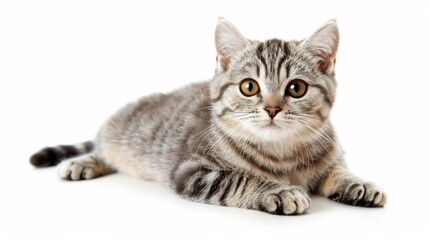 Obraz premium Adorable Grey Tabby Kitten Posing on White Background