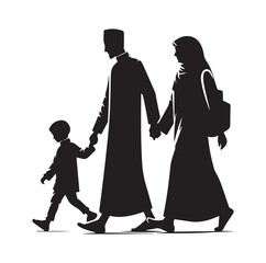 muslim family walking silhouette vector illustration