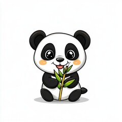 Obraz premium Cute Cartoon Panda Holding Bamboo Stick with Joyful Expression