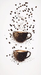 Obraz premium A Delicate Dance of Coffee Beans and a Cup of Exquisite Brew