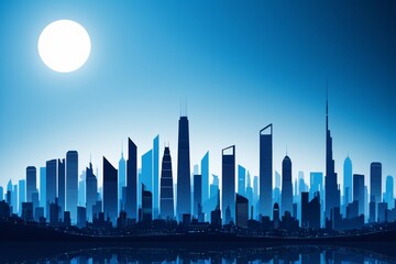 Obraz premium arafed view of a city skyline with a full moon in the sky