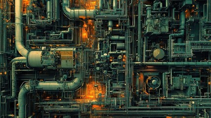 Fototapeta premium Complex Industrial Plant with Extensive Network of Pipes and Valves