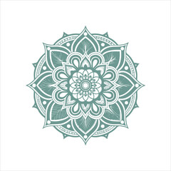 Top view of a ceramic plate showcasing a detailed floral mandala design in vibrant orange and teal colors, isolated on white background.