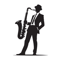 Naklejka premium Saxaphone Player pose silhouette vector illustration