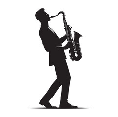 Naklejka premium Saxaphone Player pose silhouette vector illustration