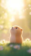Adorable cartoon otter in sunny meadow.