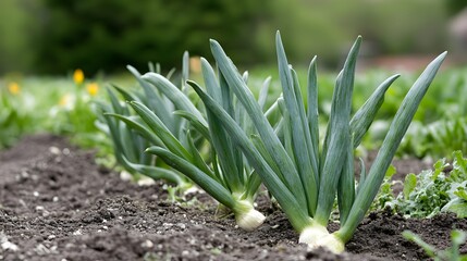 Obraz premium Leek plants growing outside