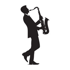 Naklejka premium Saxaphone Player pose silhouette vector illustration