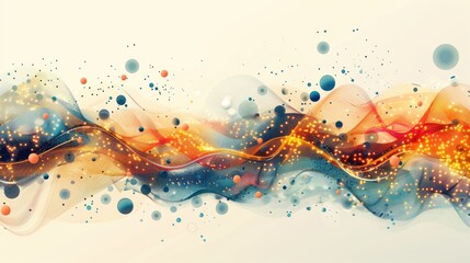 Naklejka premium Abstract waves of color and light with floating spheres, creating a dynamic visual flow.