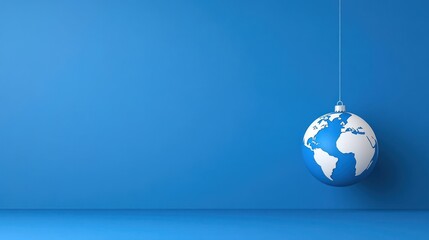 Pastel Blue Christmas World Map Globe Ornament Ball Banner with Copy Space