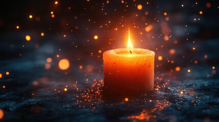 Warm glowing candle in an intimate romantic setting for Valentine's Day designs