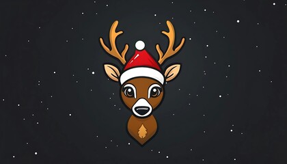 Fototapeta premium Reindeer in Santa Hat Christmas Card Design 