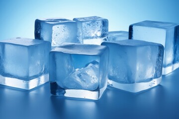 Obraz premium several ice cubes are lined up on a blue surface