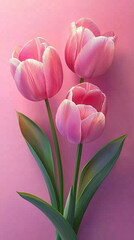 Obraz premium Three Pink Tulips on Pink Background Spring Flowers Floral Botany Nature
